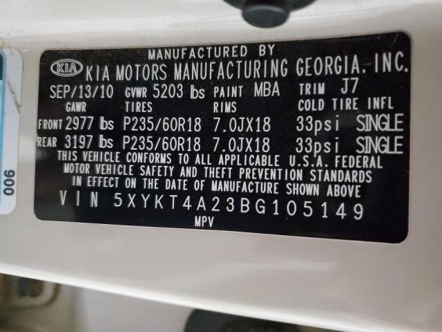 Photo 10 from auction – 2011 KIA SORENTO BA with VIN 5XYKT4A23BG105149