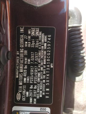 Photo 10 from auction – 2012 KIA SORENTO BA with VIN 5XYKT3A18CG259746