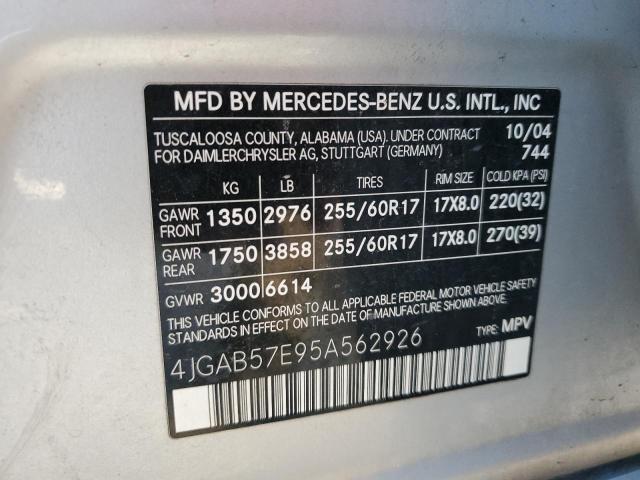 Photo 10 from auction – 2005 MERCEDES-BENZ ML with VIN 4JGAB57E95A562926