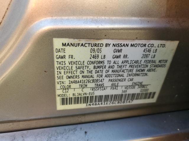 Photo 10 from auction – 2006 NISSAN MAXIMA SE with VIN 1N4BA41E26C808547