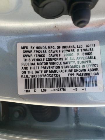 Photo 10 from auction – 2012 HONDA CIVIC EXL with VIN 19XFB2F95CE337359