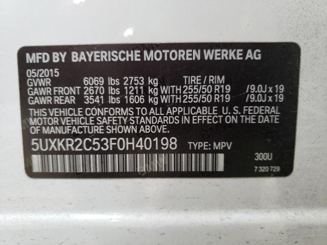 Photo 10 from auction – 2015 BMW X5 SDRIVE3 with VIN 5UXKR2C53F0H40198