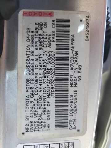Photo 10 from auction – 2002 TOYOTA CAMRY LE with VIN JTDBE32K220103997