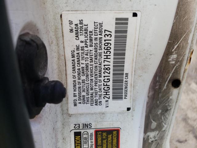 Photo 10 from auction – 2007 HONDA CIVIC EX with VIN 2HGFG12817H569137