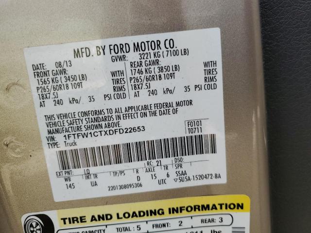 Photo 10 from auction – 2013 FORD F150 SUPER with VIN 1FTFW1CTXDFD22653