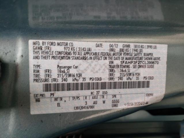 Photo 10 from auction – 2012 FORD FOCUS SE with VIN 1FAHP3F27CL399670