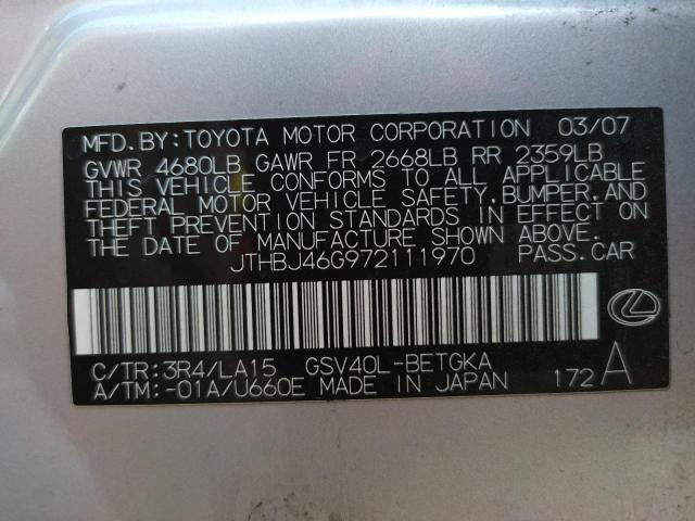 Photo 10 from auction – 2007 LEXUS ES 350 with VIN JTHBJ46G972111970