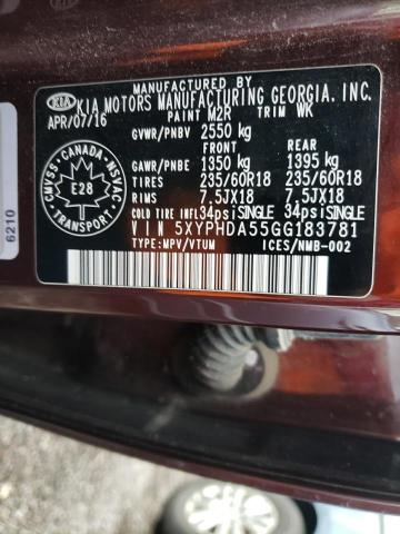 Photo 10 from auction – 2016 KIA SORENTO EX with VIN 5XYPHDA55GG183781