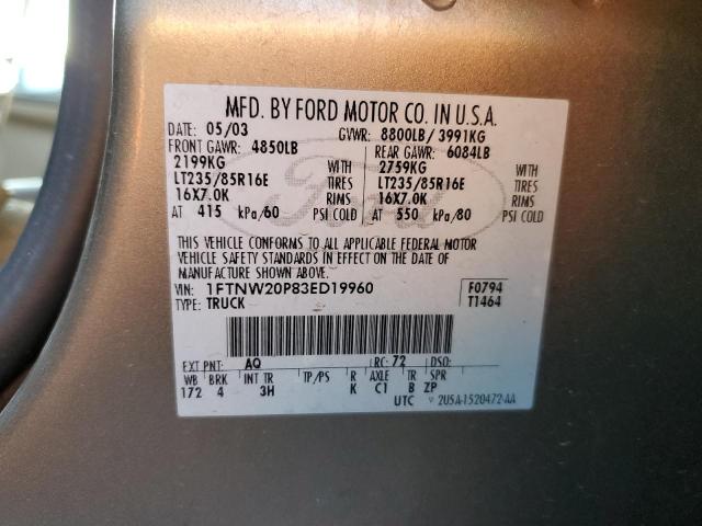 Photo 10 from auction – 2003 FORD F250 SUPER with VIN 1FTNW20P83ED19960