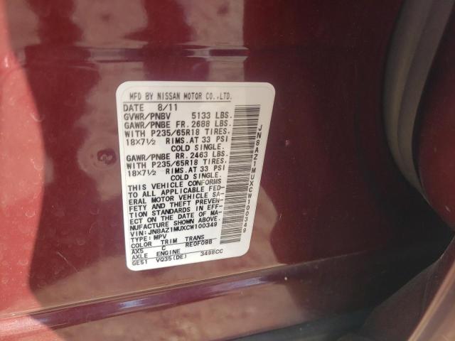 Photo 10 from auction – 2012 NISSAN MURANO S with VIN JN8AZ1MUXCW100349
