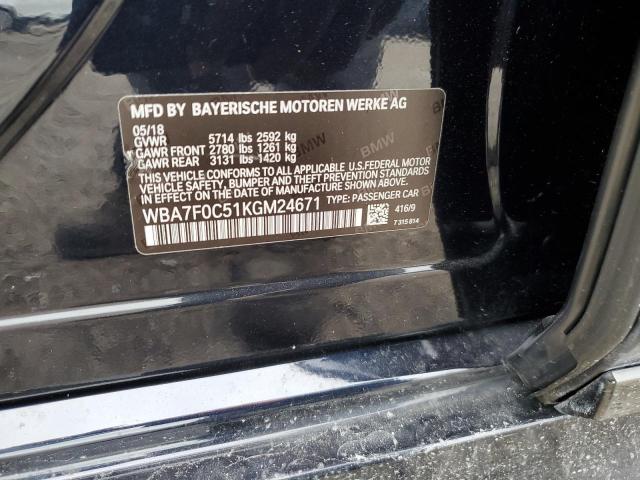 Photo 10 from auction – 2019 BMW 750 I with VIN WBA7F0C51KGM24671