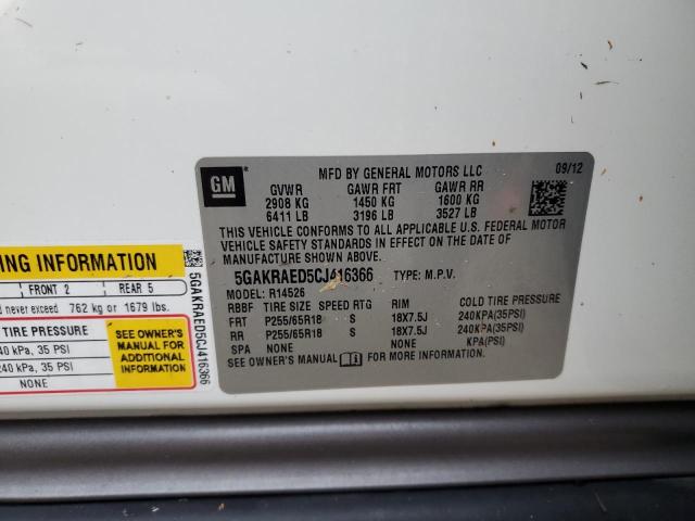Photo 10 from auction – 2012 BUICK ENCLAVE with VIN 5GAKRAED5CJ416366