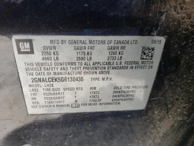 Photo 10 from auction – 2016 CHEVROLET EQUINOX LT with VIN 2GNALCEK5G6130436