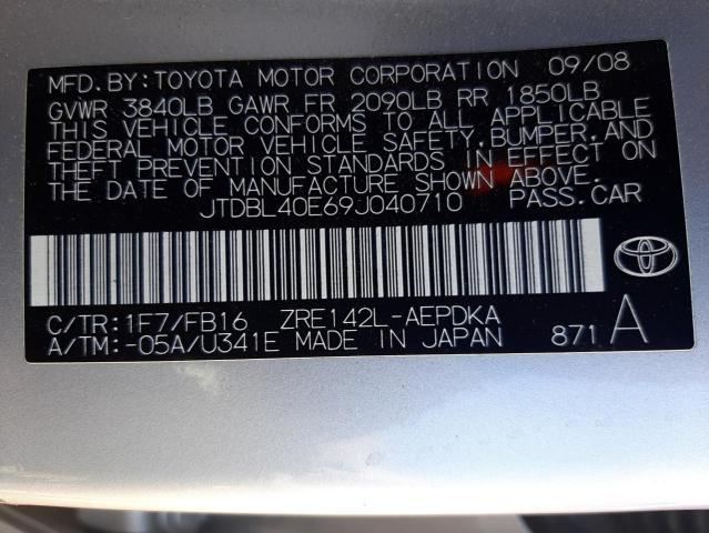 Photo 10 from auction – 2009 TOYOTA COROLLA BA with VIN JTDBL40E69J040710