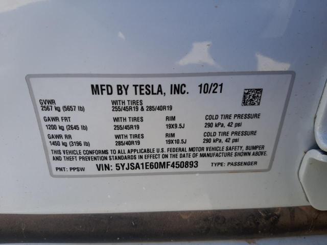 Photo 10 from auction – 2021 TESLA MODEL S with VIN 5YJSA1E60MF450893