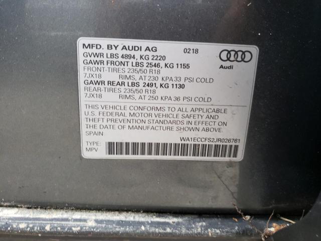 Photo 10 from auction – 2018 AUDI Q3 PREMIUM with VIN WA1ECCFS2JR026761