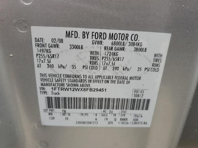 Photo 10 from auction – 2008 FORD F150 SUPER with VIN 1FTRW12WX8FB29451