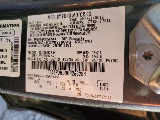 Photo 10 from auction – 2017 FORD FUSION SE with VIN 3FA6P0HD0HR269288