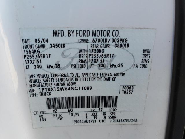 Photo 10 from auction – 2004 FORD F150 with VIN 1FTRX12W64NC11089