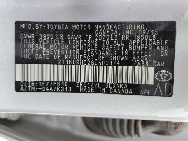 Photo 10 from auction – 2016 TOYOTA COROLLA L with VIN 2T1BURHE2GC503174