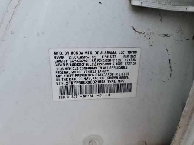 Photo 10 from auction – 2009 HONDA PILOT EXL with VIN 5FNYF386X9B021898