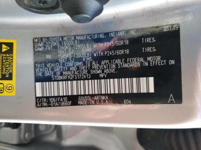 Photo 10 from auction – 2015 TOYOTA HIGHLANDER with VIN 5TDBKRFH2FS172413