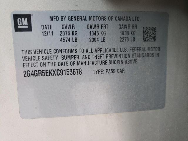 Photo 10 from auction – 2012 BUICK REGAL with VIN 2G4GR5EKXC9153678