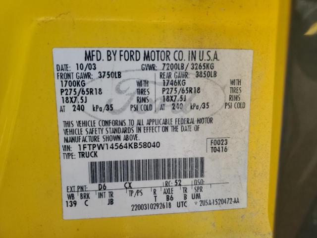 Photo 10 from auction – 2004 FORD F150 SUPER with VIN 1FTPW14564KB58040
