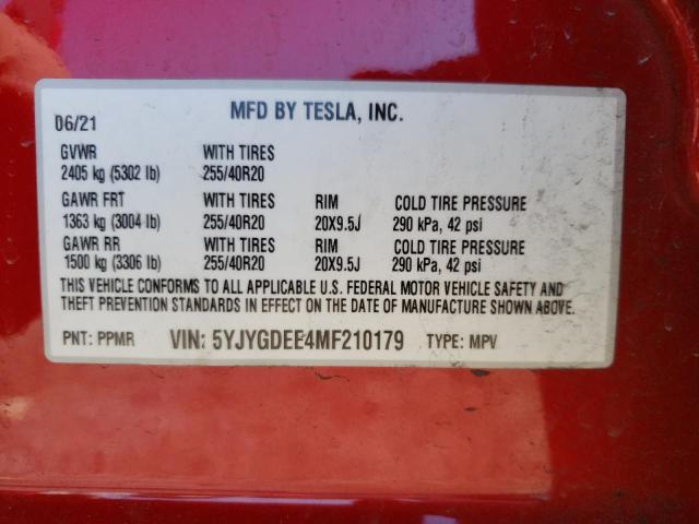 صورة رقم 10 من المزاد - 2021 TESLA MODEL Y مع VIN 5YJYGDEE4MF210179