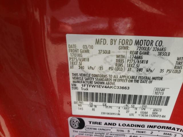 Photo 10 from auction – 2010 FORD F150 SUPER with VIN 1FTFW1EV4AKC33663