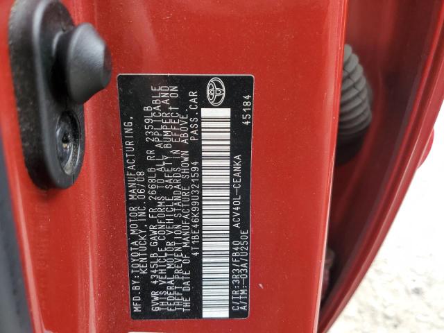 Photo 10 from auction – 2009 TOYOTA CAMRY BASE with VIN 4T1BE46K99U321594