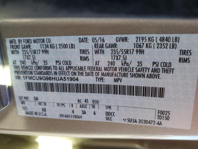 Photo 10 from auction – 2017 FORD ESCAPE SE with VIN 1FMCU9G98HUA51904