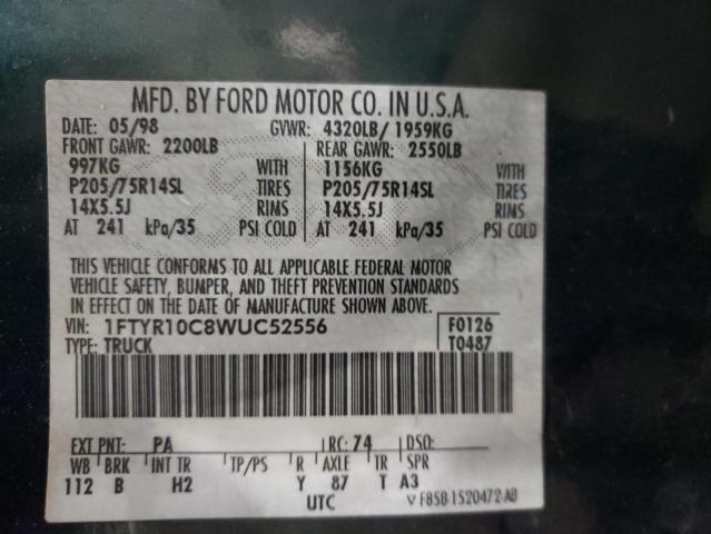 Photo 10 from auction – 1998 FORD RANGER with VIN 1FTYR10C8WUC52556