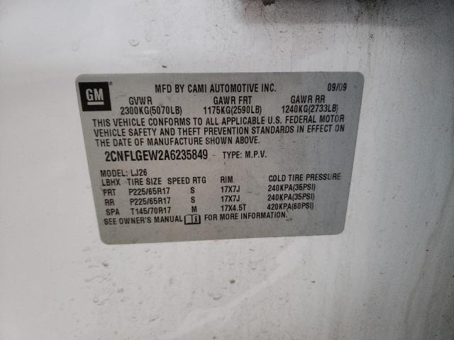 Photo 10 from auction – 2010 CHEVROLET EQUINOX LT with VIN 2CNFLGEW2A6235849
