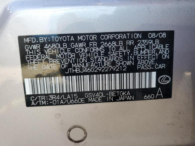 Photo 10 from auction – 2009 LEXUS ES 350 with VIN JTHBJ46G292279212