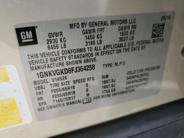 Photo 10 from auction – 2015 CHEVROLET TRAVERSE L with VIN 1GNKVGKD8FJ364258