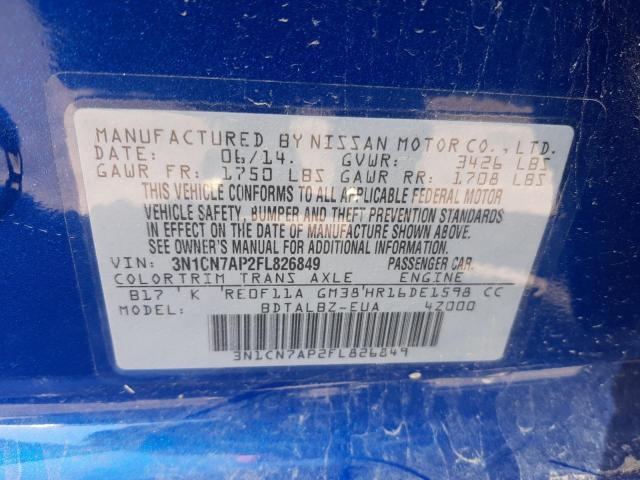 Photo 10 from auction – 2015 NISSAN VERSA S with VIN 3N1CN7AP2FL826849