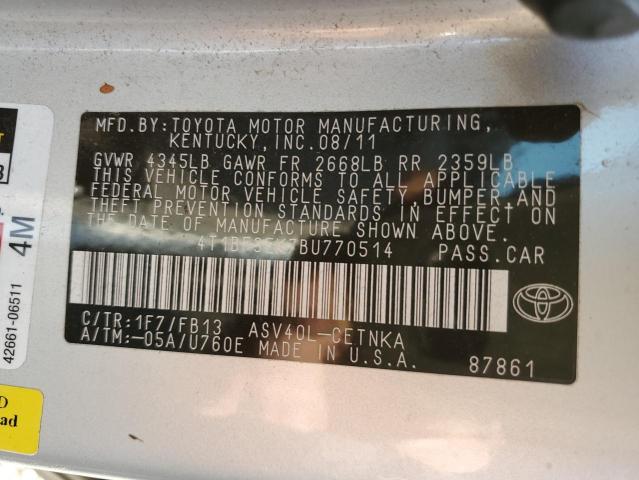 Фото 10 с аукциона – 2011 TOYOTA CAMRY BASE с VIN 4T1BF3EK7BU770514