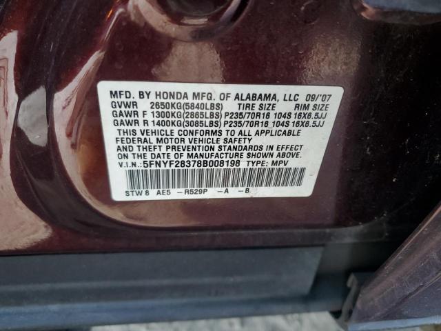 Photo 10 from auction – 2008 HONDA PILOT SE with VIN 5FNYF28378B008198