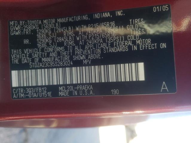Photo 10 from auction – 2005 TOYOTA SIENNA CE with VIN 5TDZA23C95S283024