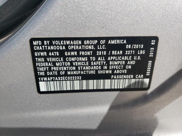 Photo 10 from auction – 2014 VOLKSWAGEN PASSAT S with VIN 1VWAP7A32EC022232