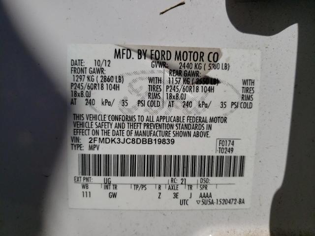 Photo 10 from auction – 2013 FORD EDGE SEL with VIN 2FMDK3JC8DBB19839