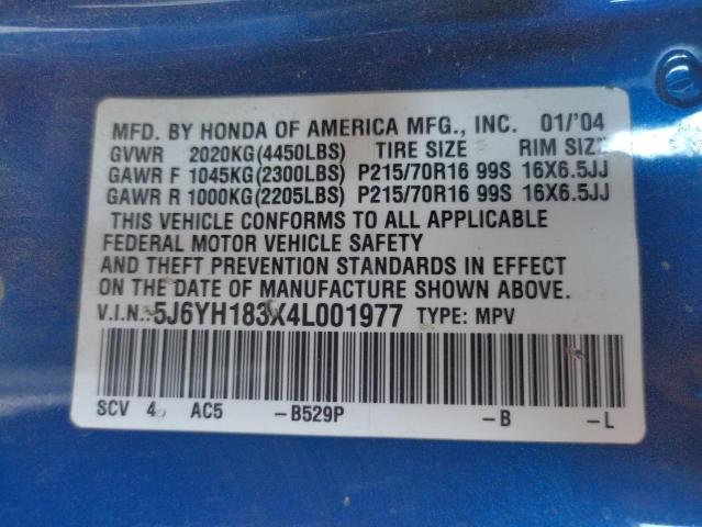 Photo 10 from auction – 2004 HONDA ELEMENT LX with VIN 5J6YH183X4L001977