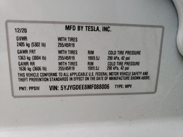 Photo 10 from auction – 2021 TESLA MODEL Y with VIN 5YJYGDEE8MF088006