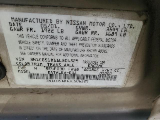 Photo 10 from auction – 2001 NISSAN SENTRA XE with VIN 3N1CB51D11L506529