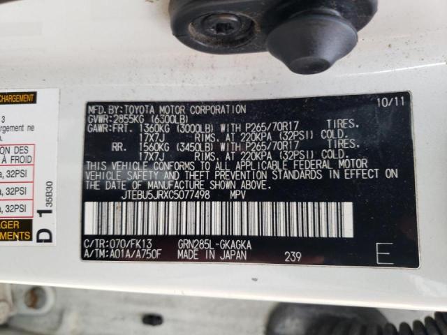 Photo 10 from auction – 2012 TOYOTA 4RUNNER SR with VIN JTEBU5JRXC5077498