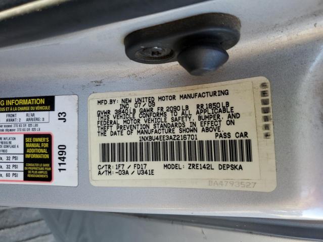 Photo 10 from auction – 2010 TOYOTA COROLLA BA with VIN 1NXBU4EE3AZ216701