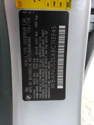 Photo 10 from auction – 2008 BMW 528 I with VIN WBANU535X8C113945