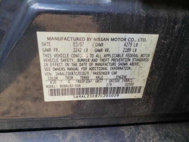 Photo 10 from auction – 2007 NISSAN ALTIMA 2.5 with VIN 1N4AL21E87C201029