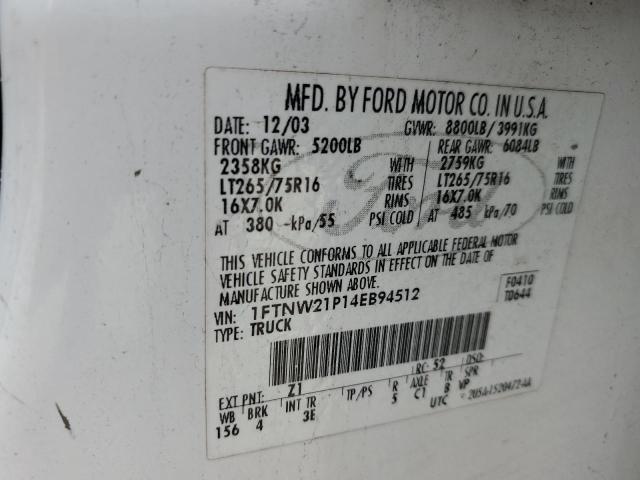 Photo 10 from auction – 2004 FORD F250 SUPER with VIN 1FTNW21P14EB94512